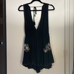 Black and white embroidered romper
